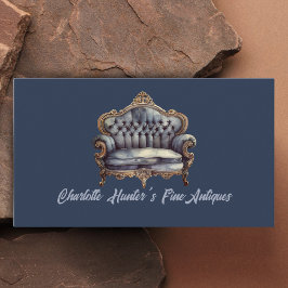 Cartão De Visita Compro antigo, sofá antigo, ouro e azul