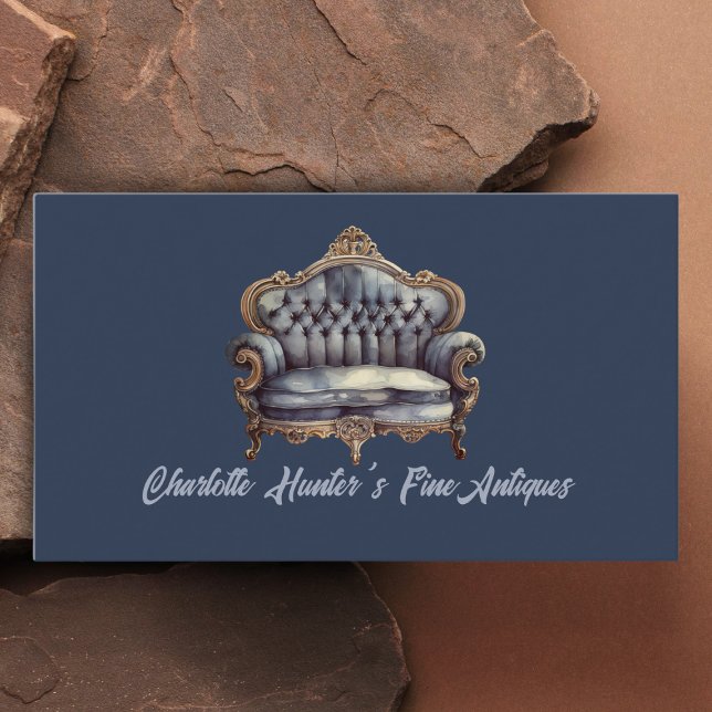 Cartão De Visita Compro antigo, sofá antigo, ouro e azul (Criador carregado)