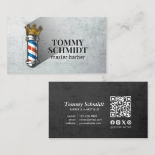 Cartão De Visita Compro Barber Hair Código QR da Coroa Real Barber 