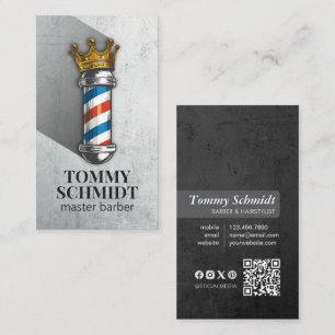 Cartão De Visita Compro Barber Hair Código QR da Coroa Real Barber 