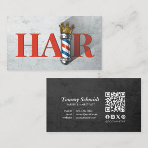 Cartão De Visita Compro Barber Hair Código QR da Coroa Real Barber 