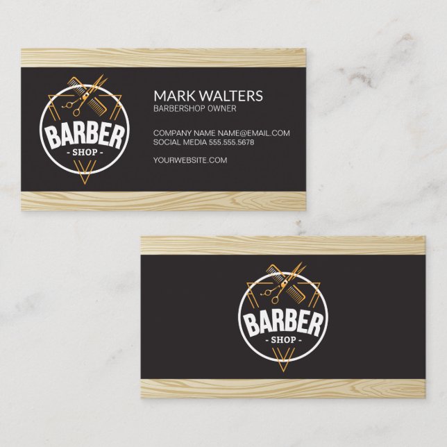 Cartão De Visita Compro Barber | Logotipo de barbeiro | Madeira (Frente/Verso)