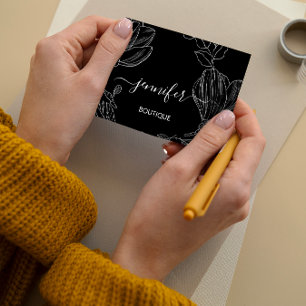 Cartão De Visita Compro Boutique Flores brancas pretas Logotipo de