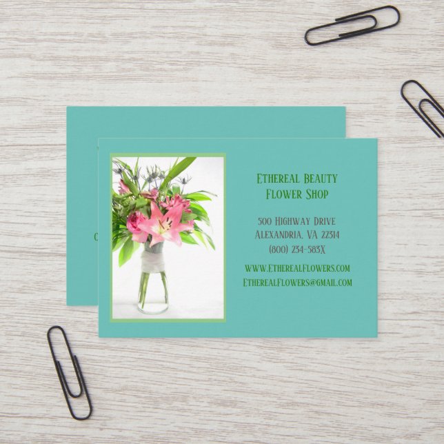 Cartão De Visita Compro de Flor Botânica Teal (Frente/Verso In Situ)