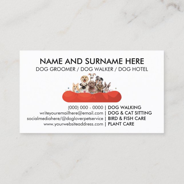 Cartão De Visita Compro de hotel para cães PetSitter Walker, veteri (Verso)