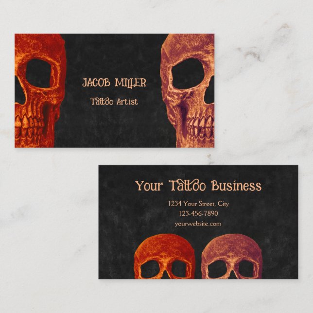 Cartão De Visita Compro de Tatuagem de Textura Preta Laranja Gótica (Frente/Verso)