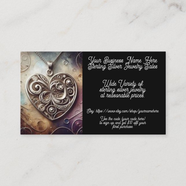 Cartão De Visita Compro de Vendas Etsy da Sterling Silver Pental Je (Frente)