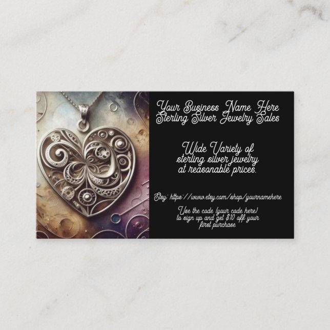 Cartão De Visita Compro de Vendas Etsy da Sterling Silver Pental Je (Frente)