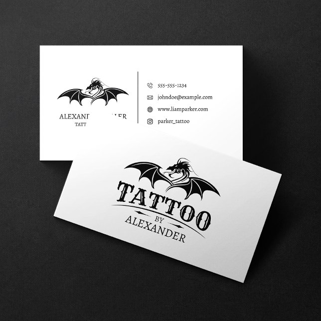 Cartão De Visita Compro Dragão de Artista de Tatuagem Branca Simple (Criador carregado)