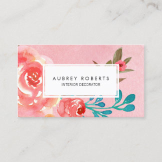 Cartão De Visita Compro Flor de Padrão Floral Cor de Água Rosa