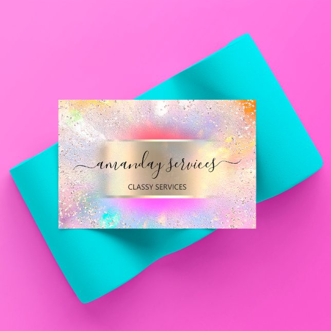 Cartão De Visita Compro Holográfico de Confetti Dourado Confetti (Criador carregado)