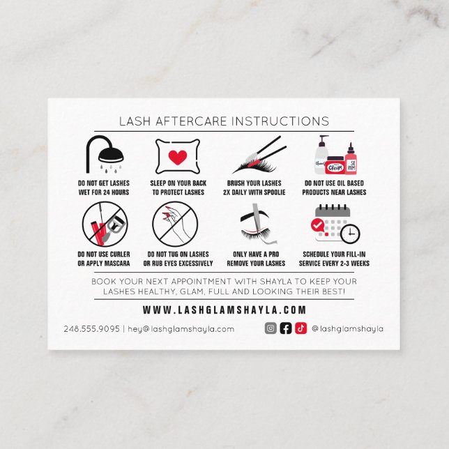 Cartão De Visita Compromisso de Instruções de Cuidados Pós-Extensão (Verso)