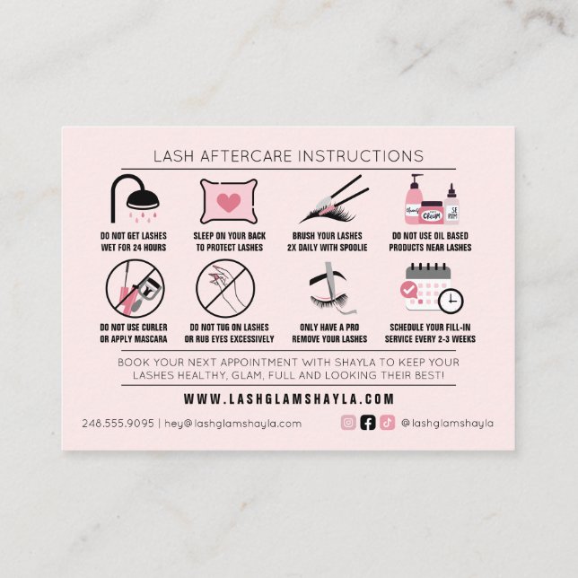 Cartão De Visita Compromisso de Instruções de Cuidados Pós-Extensão (Verso)