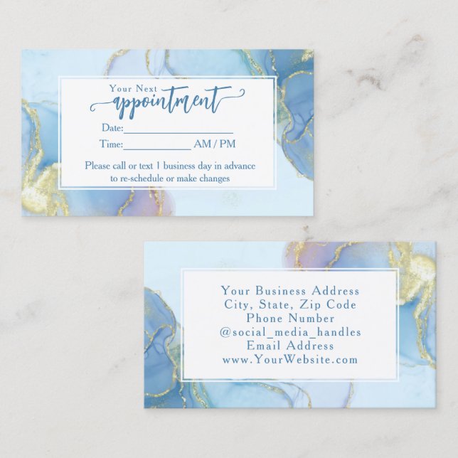 Cartão De Visita Compromisso Moderno da Moda de Aquarela Azul (Frente/Verso)