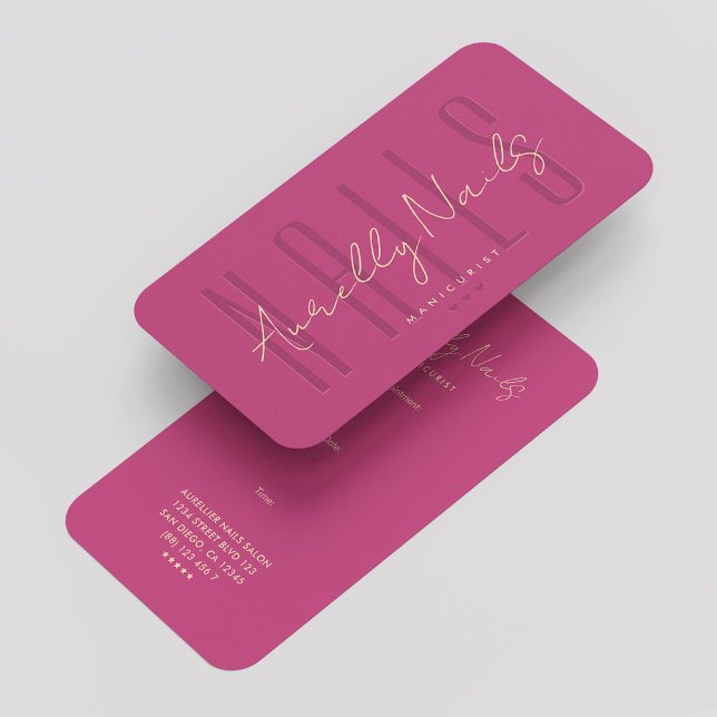 Cartão De Visita Compromisso Téc Nail Tech Manicurista Moderno Rosa (Modern Manicurist Nail Tech Appointment Pink Gold Business Card
)