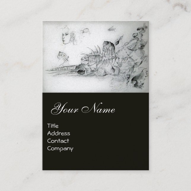 Cartão De Visita Conchas com menina jovem Desenho Preto e Branco (Frente)