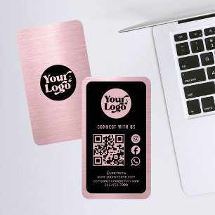 Cartão De Visita Conectar logotipo Rosa preto Dourado QR Code Mídia