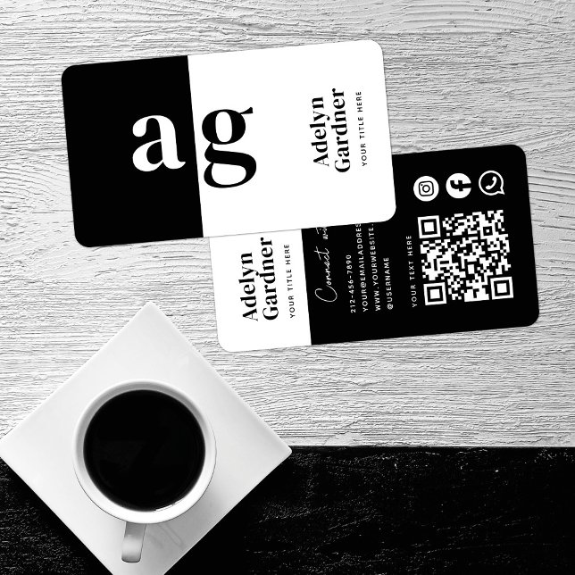 Cartão De Visita Conectar mídia social com código QR de monograma b (Criador carregado)