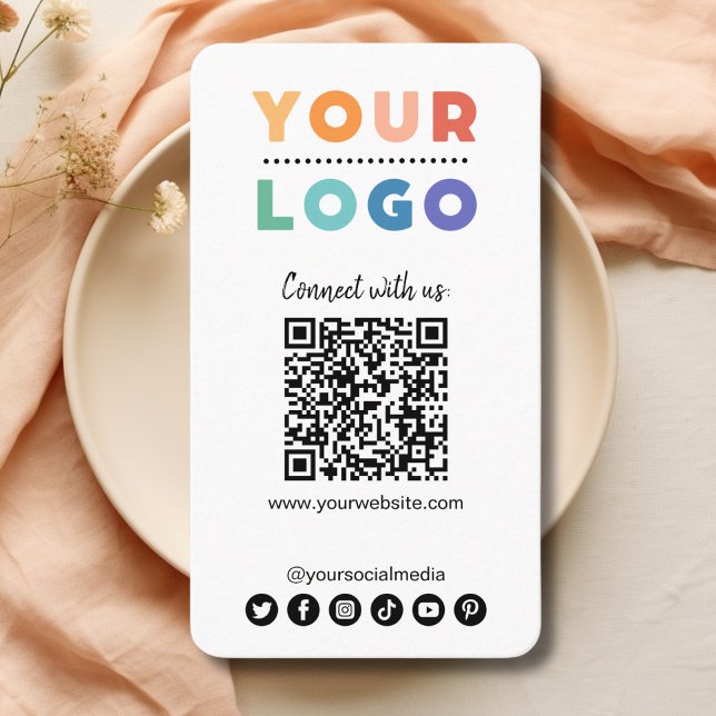Cartão De Visita Conecte-se com o código QR de mídia social branco (connect with us business card white)