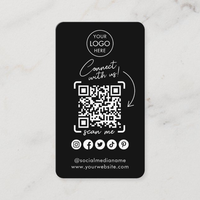 Cartão De Visita Conecte-se com o código QR de mídia social preta n (Frente)