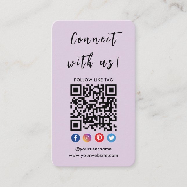 Cartão De Visita Conecte-se com o código Qr nos Mídia social Roxo m (Frente)