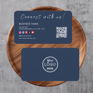 Cartão De Visita Conecte-se com o Marinho Qr Code Social Media Blue