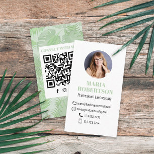 Cartão De Visita Conecte-se comigo Código QR Folhas de Palm de Mí