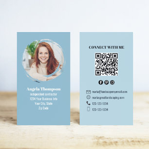 Cartão De Visita Conecte-se Comigo Código QR Foto Moderna Azul