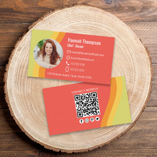 Cartão De Visita Conecte-se conosco | Código QR Colorido de Foto Mo