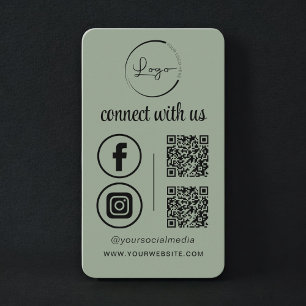 Cartão De Visita Conecte-se Conosco Código QR Verde Sage