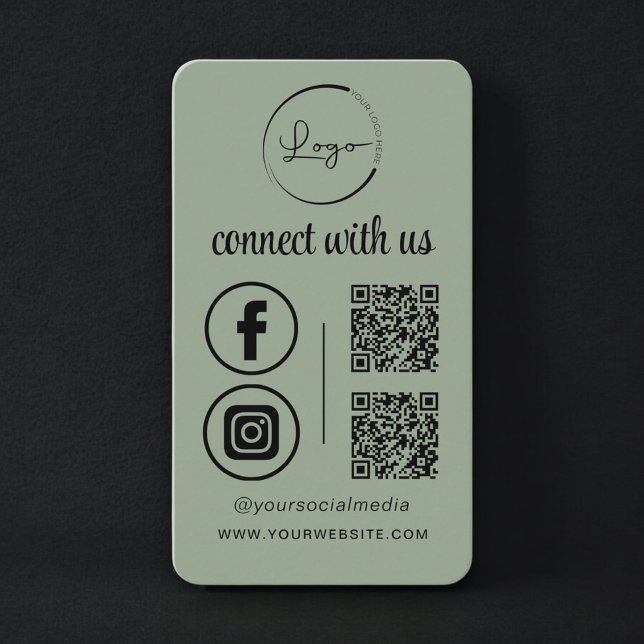 Cartão De Visita Conecte-se Conosco Código QR Verde Sage (Criador carregado)