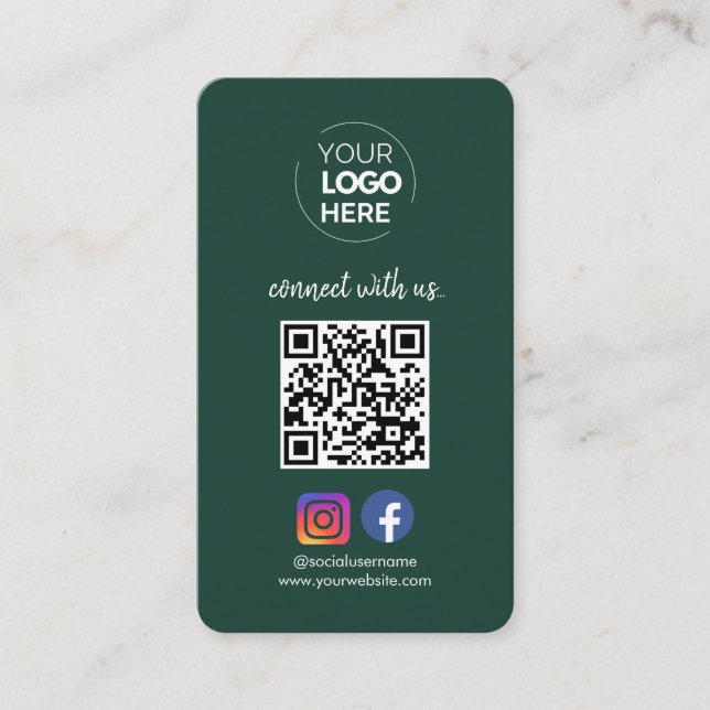 Cartão De Visita Conecte-se conosco | Social Media QR Code Emerald (Frente)