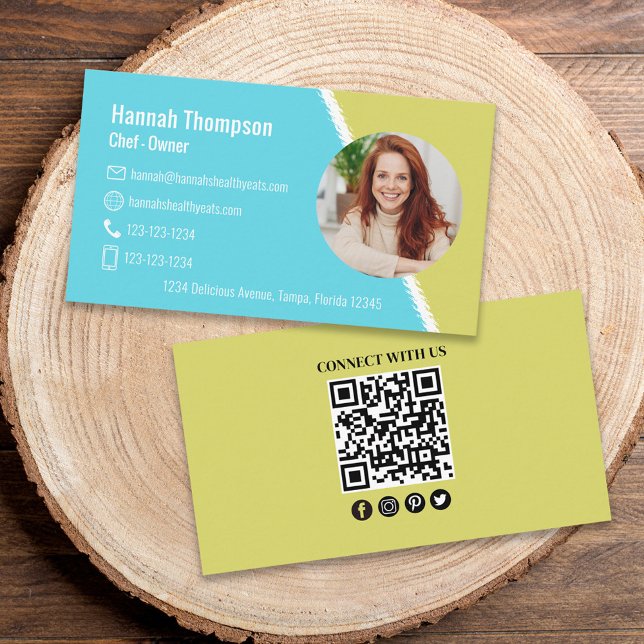 Cartão De Visita Conecte-se conosco | Texto do Código QR de Foto Mo (Criador carregado)