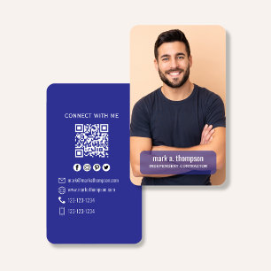 Cartão De Visita Conexão Moderna Minimalista Código QR Azul Foto