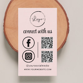 Cartão De Visita Conexão QR rosa com a mídia social de logotipo com