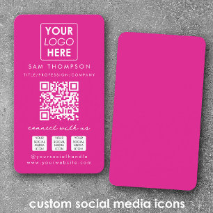 Cartão De Visita Conexão rosa com o logotipo de código QR de mídia