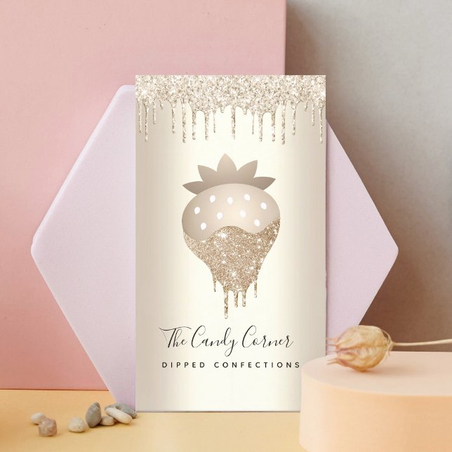 Cartão De Visita Confecção de Chocolate de Morango com Glitter Dour (Criador carregado)