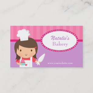 Cartão De Visita Confeitaria Café Cupcake da Chef Menina Fofa Rosa 