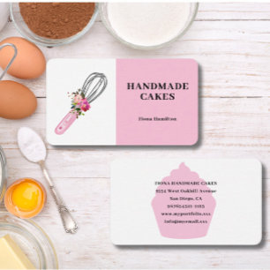 Cartão De Visita Confeitaria de Bolo Rosa Chef de Pastelaria