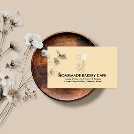 Cartão De Visita Confeitaria De Bolos Florais Bege Amarelo Fofo Cat