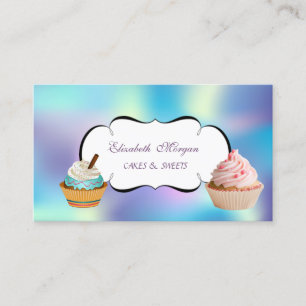 Cartão De Visita Confeitaria Moderna Fofa Adorável de Cupcake Holog