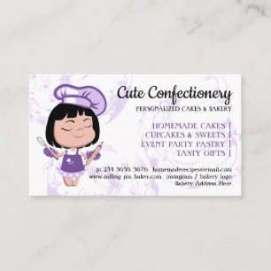 Cartão De Visita Confeitaria Padaria menina fofa Chef Cartoon