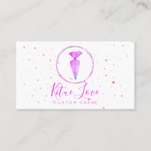 Cartão De Visita Confeitaria Pastry Bag Logo Rosa Designer de Bolo 