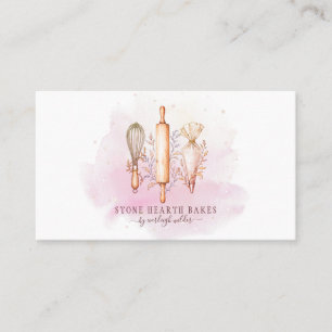 Cartão De Visita Confeitaria Pastry Chef Utensílios de Padeiro Rosa