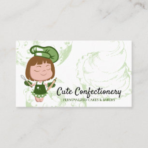 Cartão De Visita Confeitaria Verde Senhora Padeira menina fofa