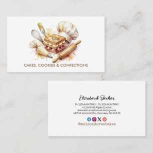 Cartão De Visita Confeiteiro de Padaria Aquarela Ouro Culinária Cat