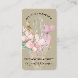 Cartão De Visita Confeiteiro de Padaria Flores Rosa Boho artesanato