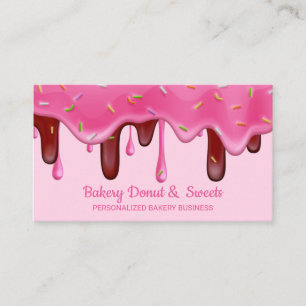 Cartão De Visita Confeiteiro de Padaria Rosa Donut de Gotejamento d
