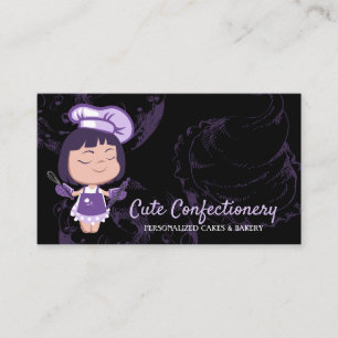 Cartão De Visita Confeiteiro roxo Menina Pastry Chef Preto