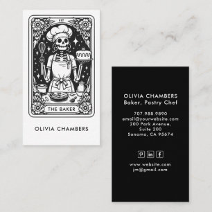 Cartão De Visita Confeiteiro Tarot Preto Branco Chef de Doçaria Sob